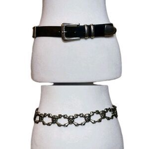 Silver Skull Crossbones Black Faux Leather Womens Small Belt Gothic Horror Punk